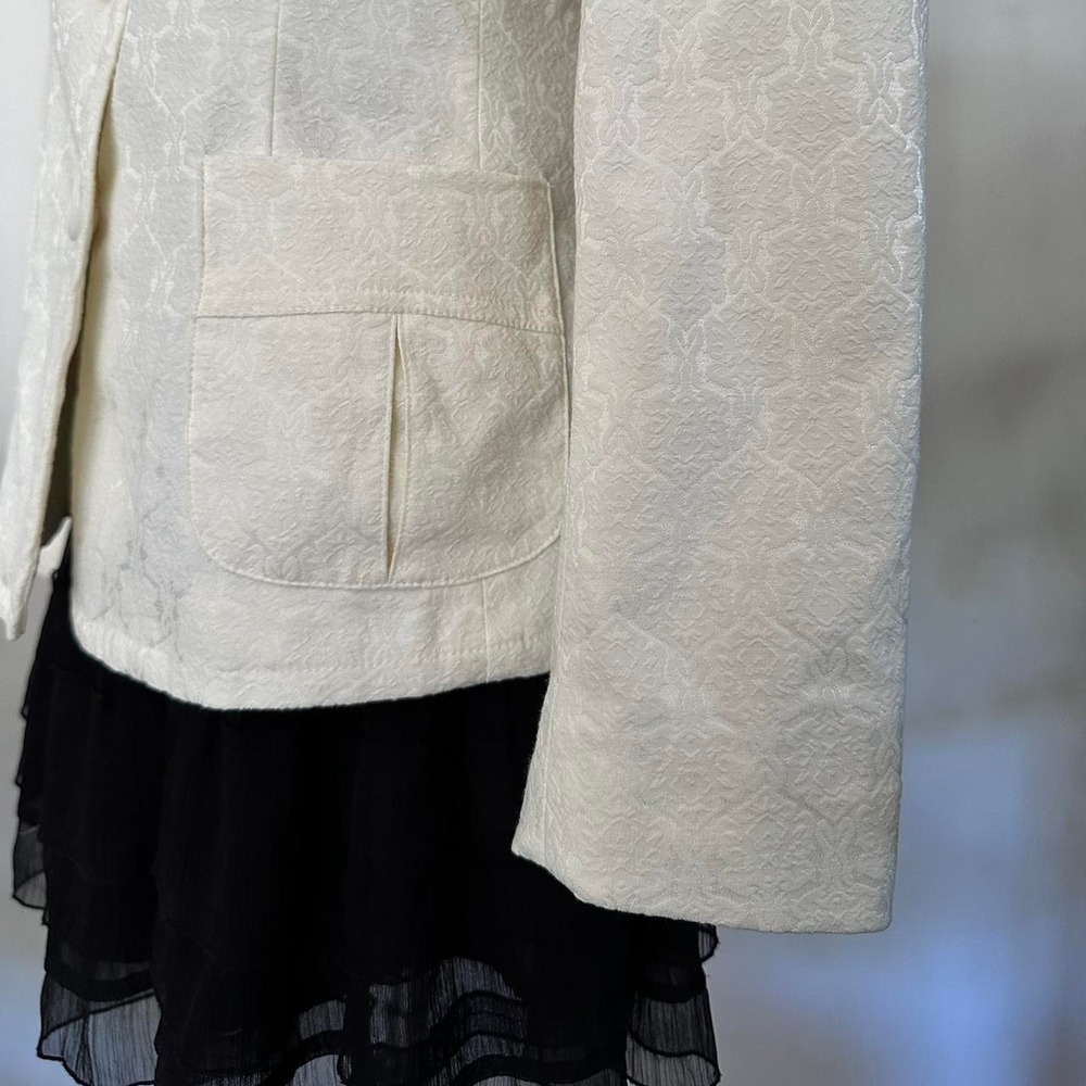 RQT Vintage Cream Jacquard Blazer Oversized Collar Regency Twee Jacket Medium - Picture 4 of 8